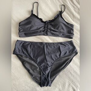 SHEIN Black Ruffle Bralette Bikini Set